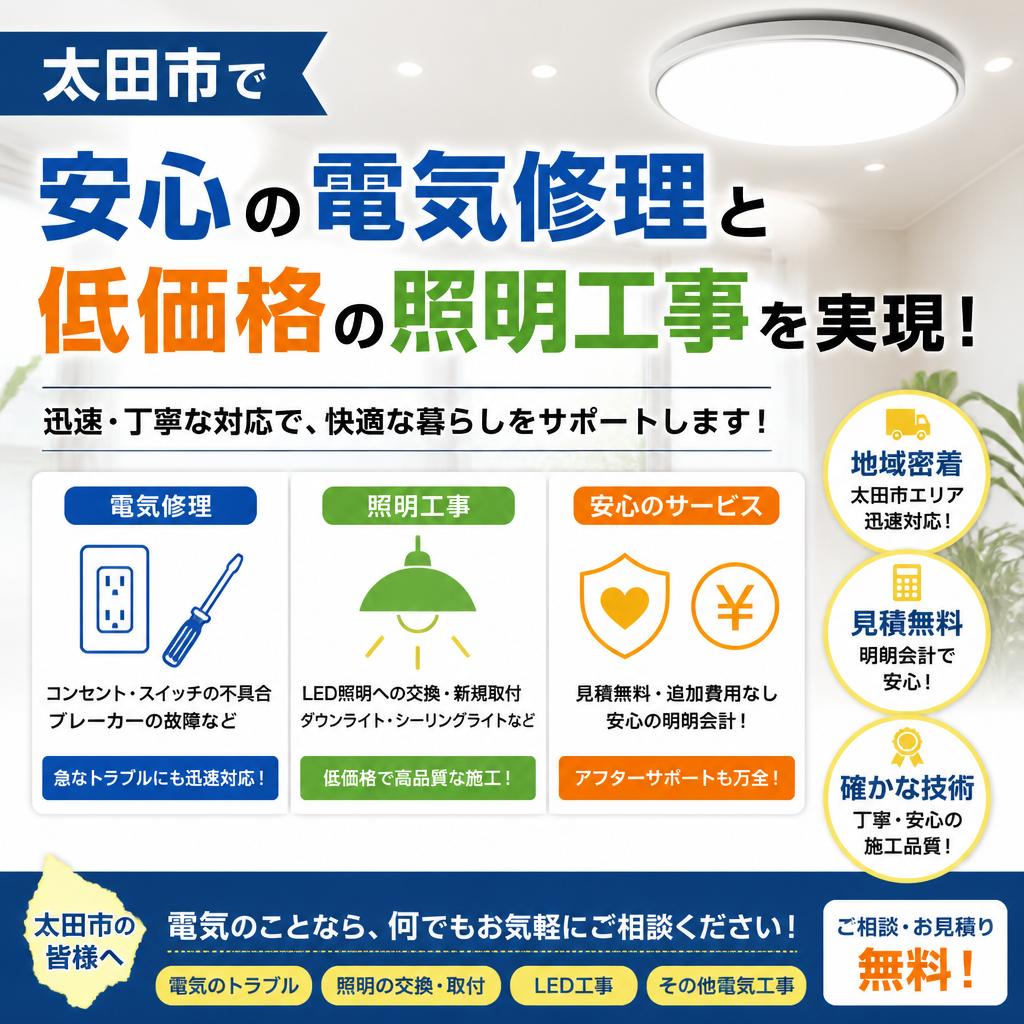 太田市で安心の電気修理と低価格の照明工事を実現！