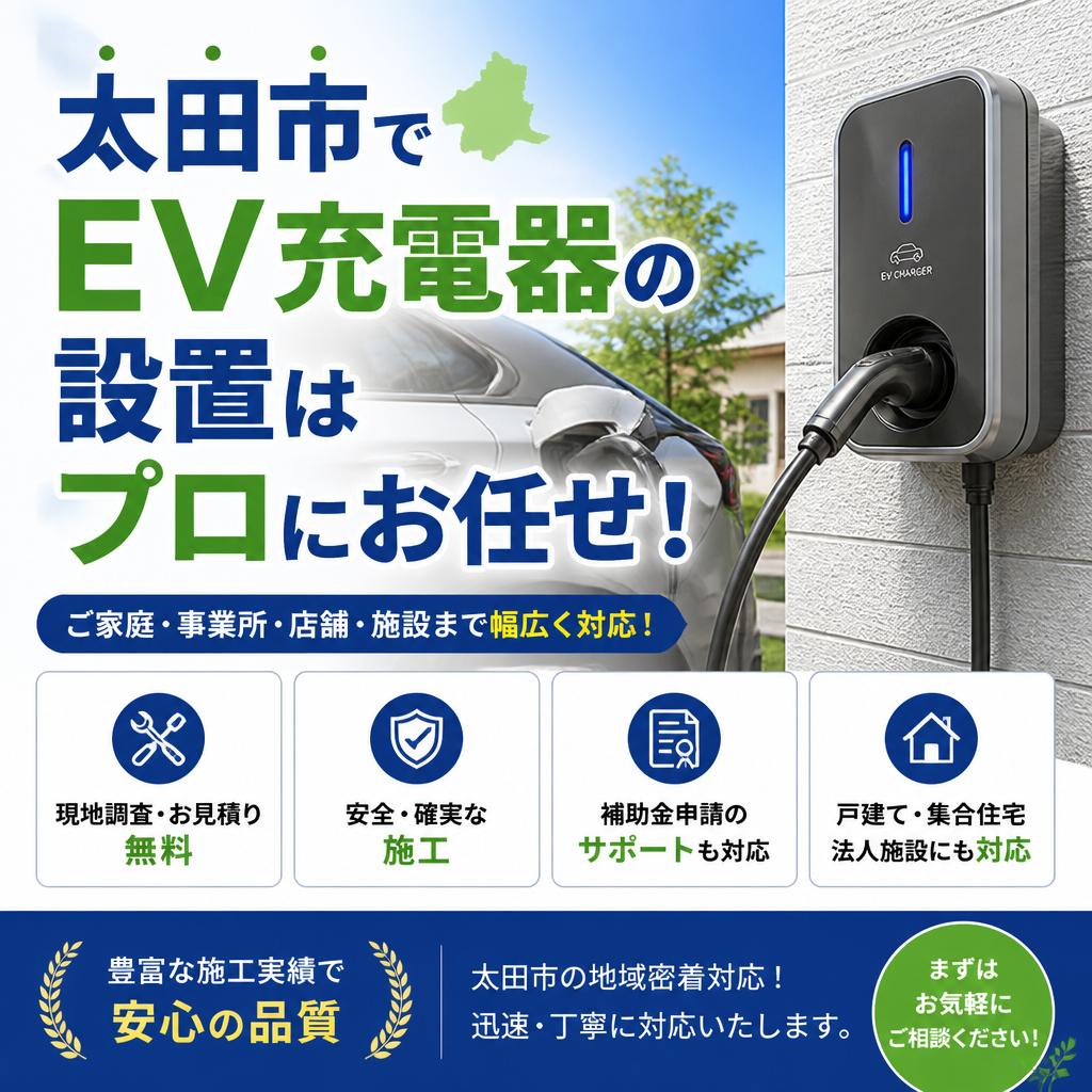 太田市でEV充電器の設置はプロにお任せ！