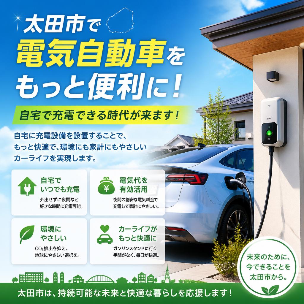 太田市で電気自動車をもっと便利に！自宅で充電できる時代が来ます！
