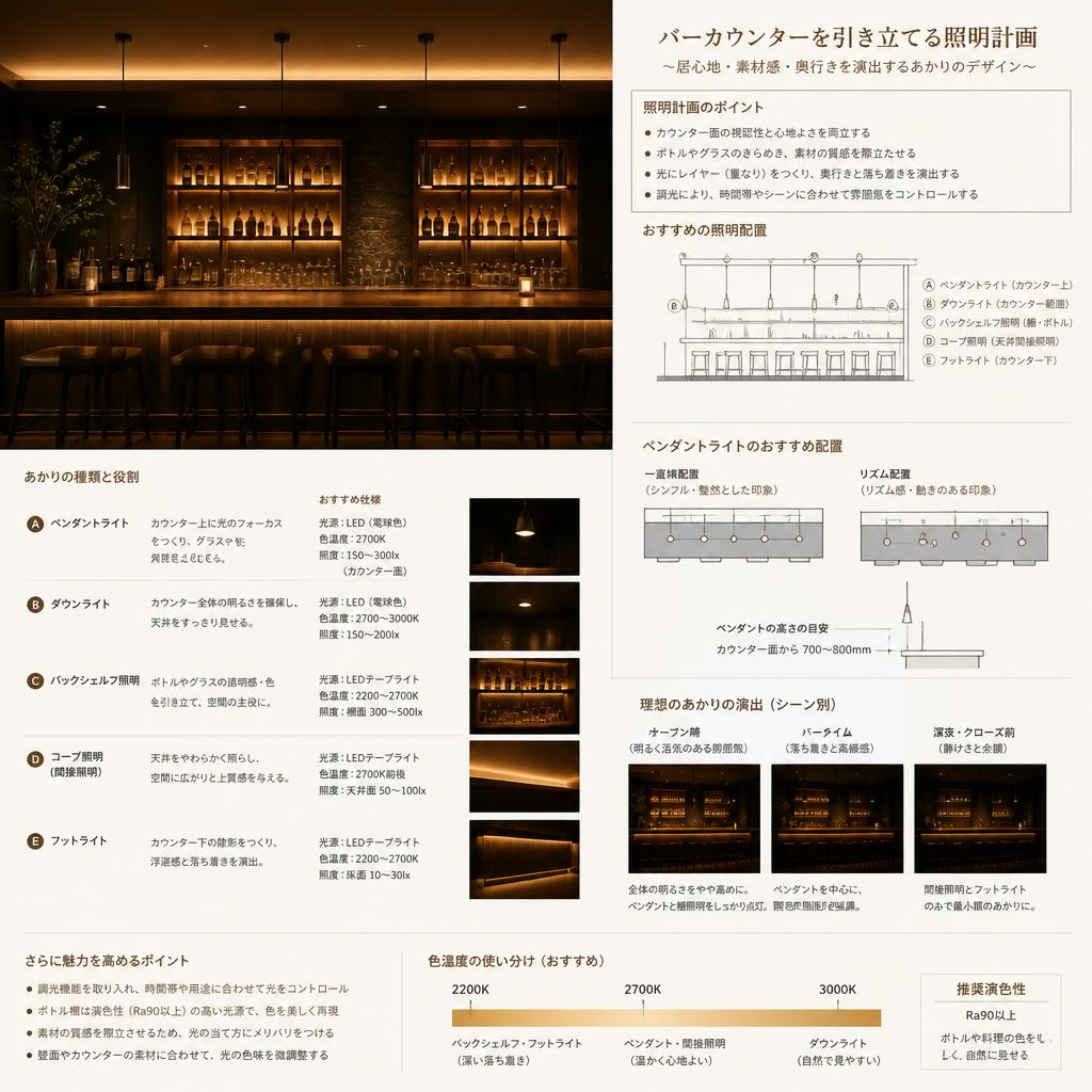 照明で演出するバーカウンター空間